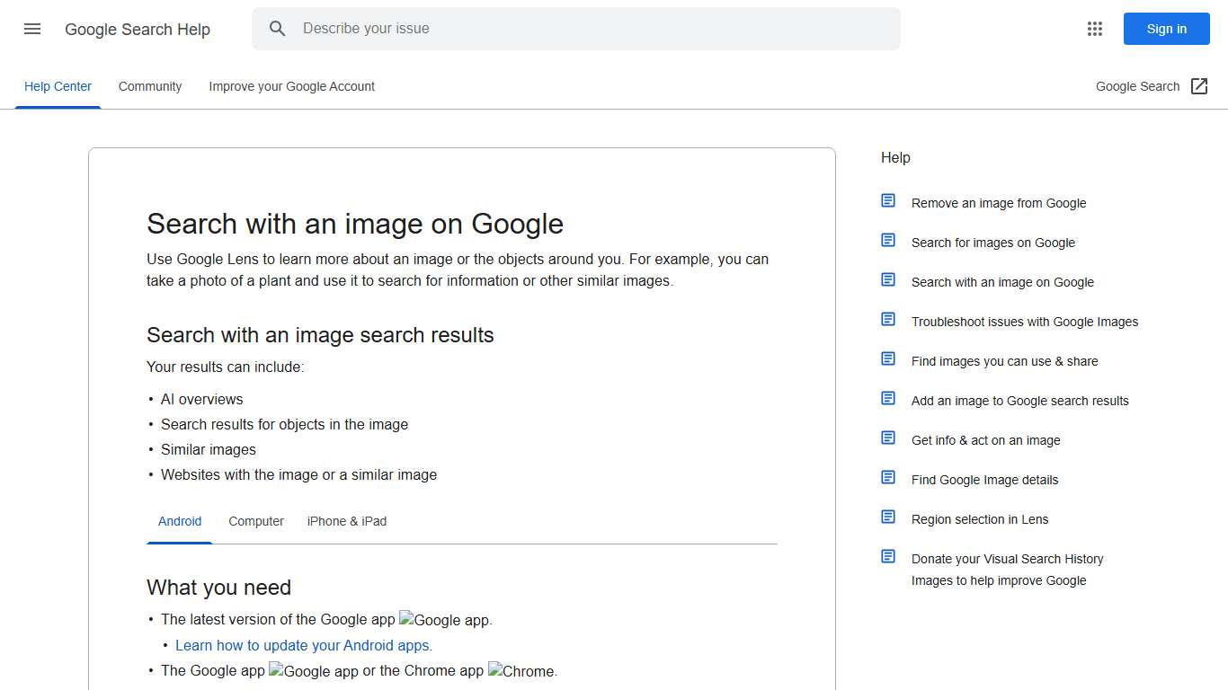 Search with an image on Google - Android - Google Search Help